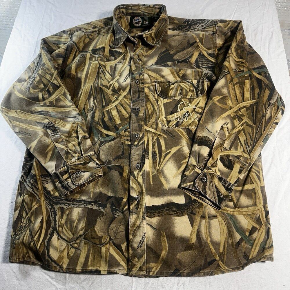 Whitewater Ducks Unlimited Shirt Mens Large Advantage Wetlands Camo Hunting USA